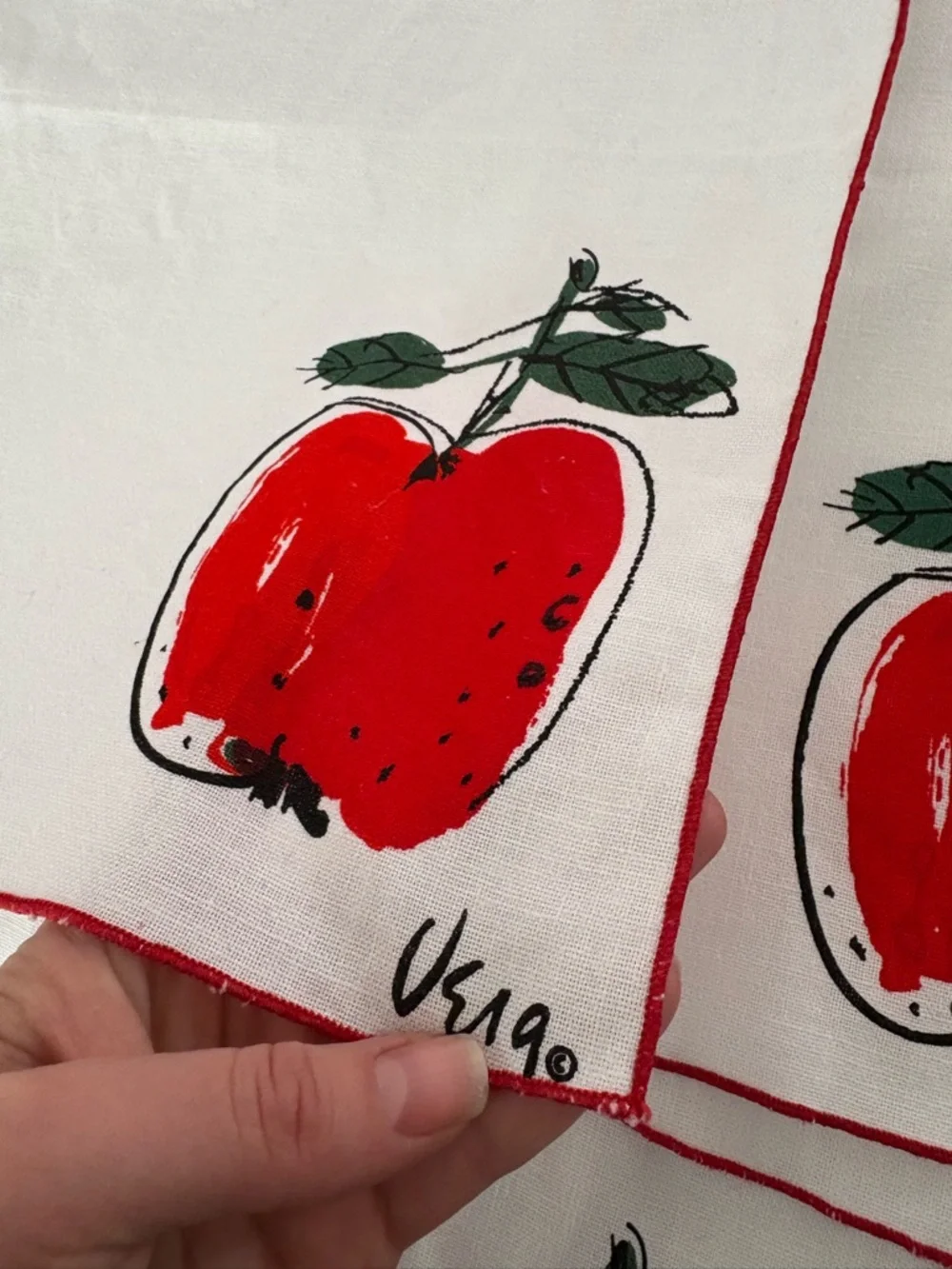 Vintage Vera napkins apple mid century modern red & white set of 5